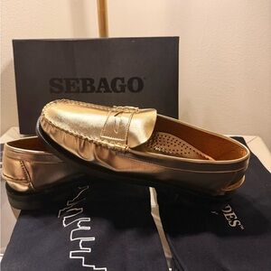 Sebago Dan Men’s Gold Leather Penny Loafers limited edition MET GALA size 10